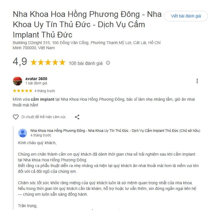 Hình: review trồng răng implant Hoa Hồng Phương Đông